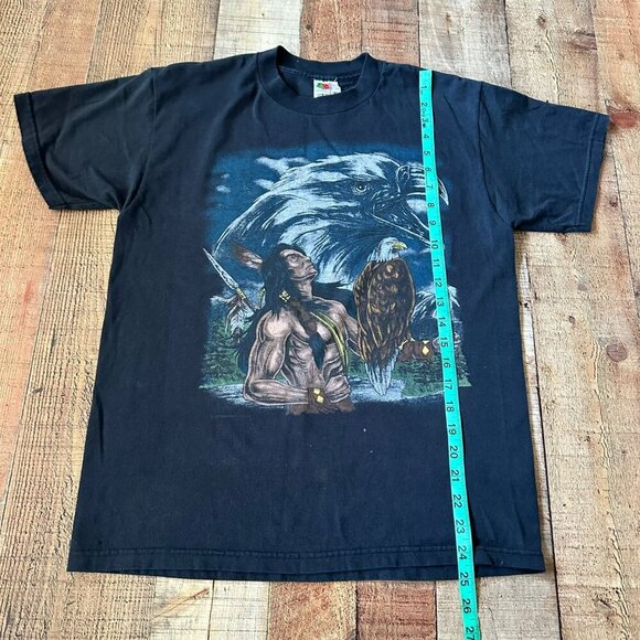 Vintage Fruit Of The Loom Native American & Eagle Graphic T-Shirt Black M - Picture 3 of 9